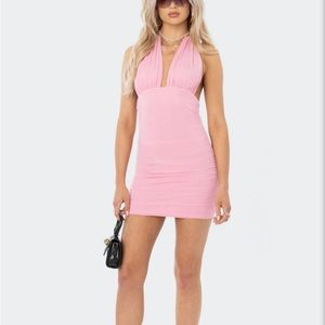 Edikted Cassie Gathered Halter Dress Pink Size Small. New with tags.